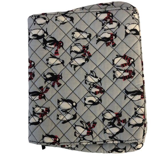 VERA BRADLEY Penguins Brush and Cosmetic Case Playful Penguins Gray Red Black - Picture 2 of 7